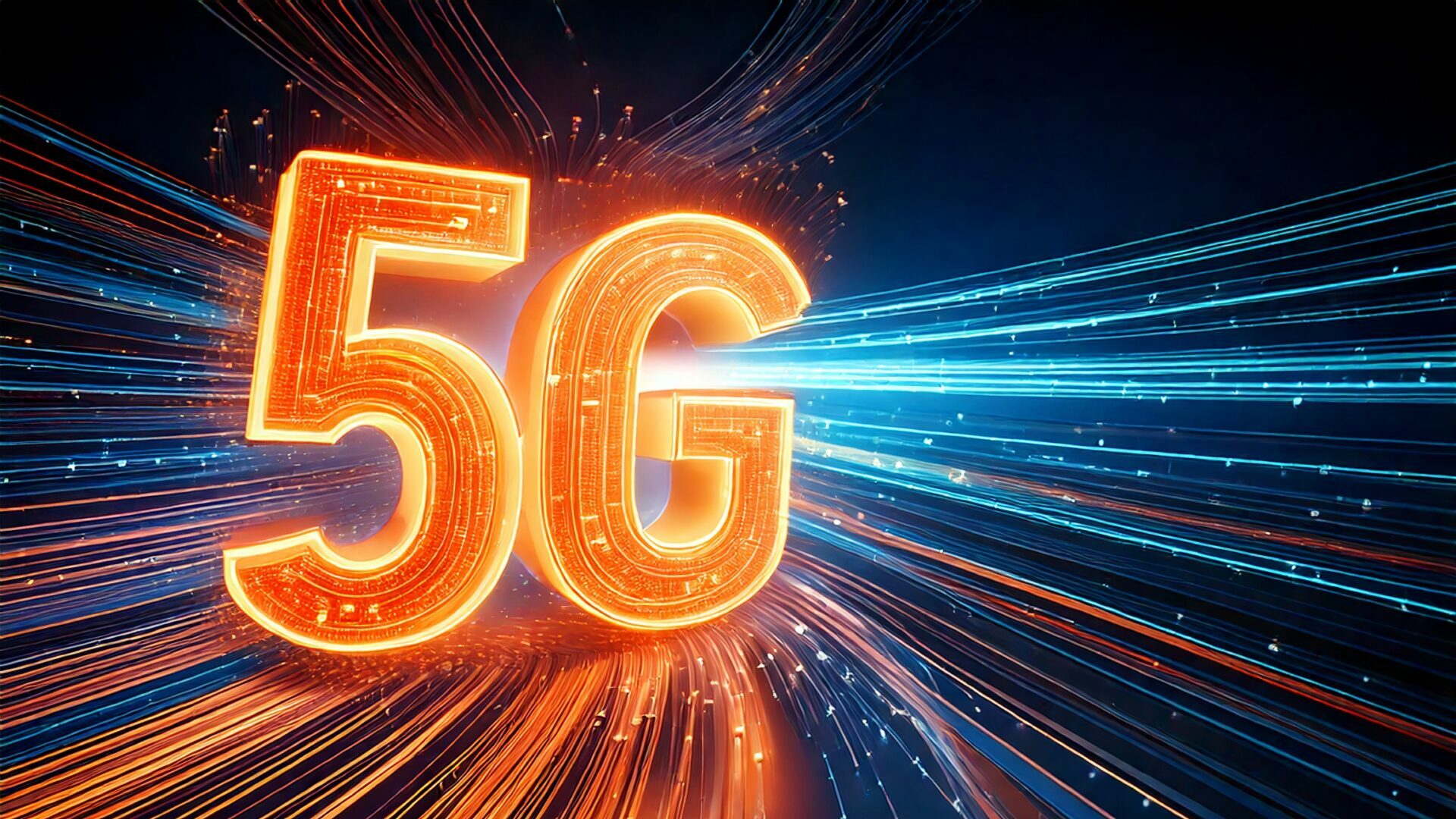 A futuristic digital representation of 5G technology. Created with Adobe Firefly