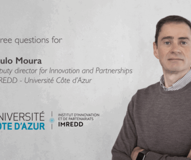 Header image for an interview article with Paulo Moura, Deputy Director for Innovation and Partnerships at IMREDD – Université Côte d’Azur. The image includes his name, title, and institutional logos.