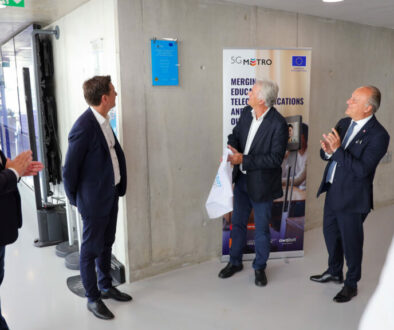 Photos from the inauguration of the 5G Metro hybrid private 5G network at IMREDD, featuring project partners, telepresence robots, demonstrations and discussions on inclusive education, innovation and advanced connectivity.